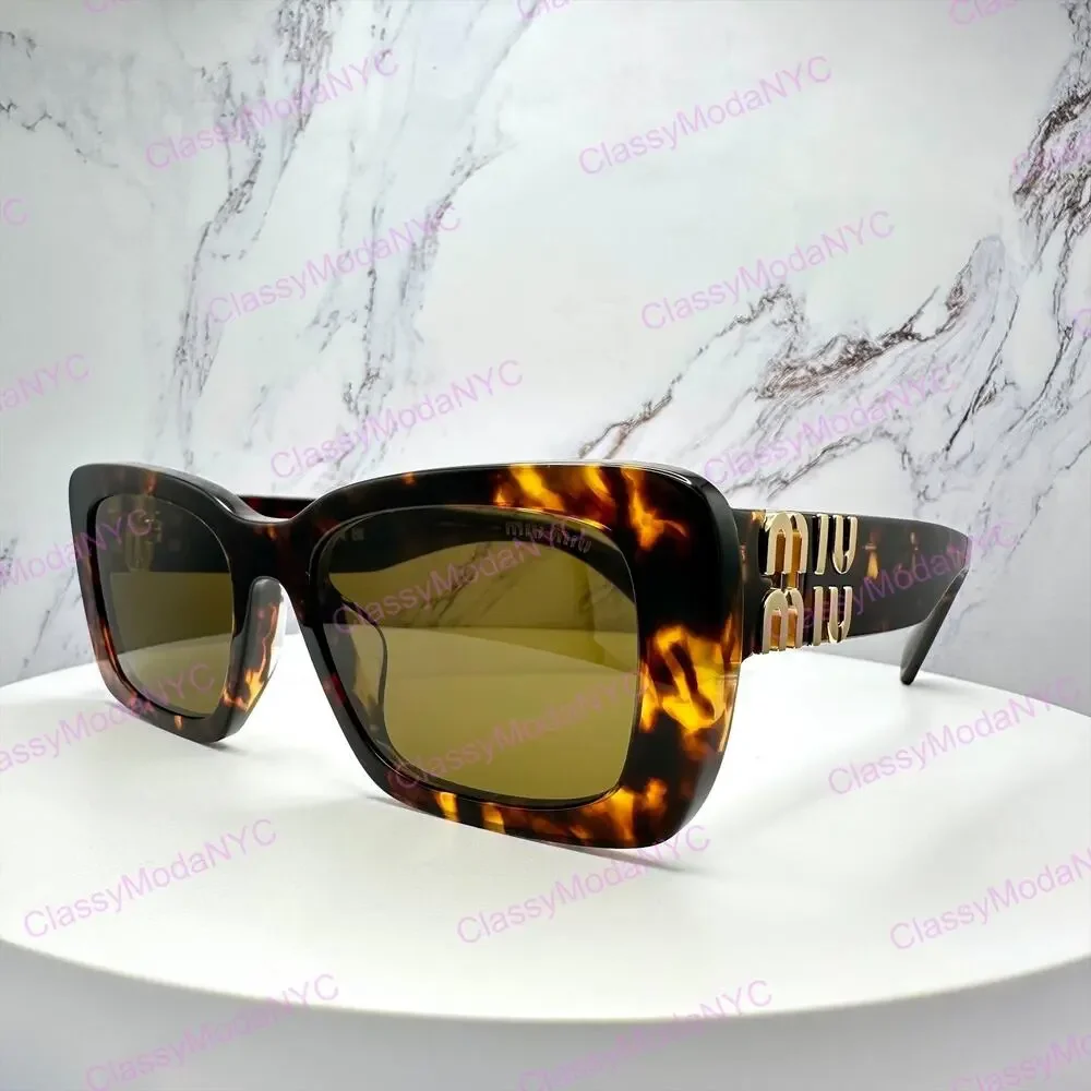 New MIU MIU Sunglasses Brown Tortoise Acetate Gold Metal Logo Italy Authentic